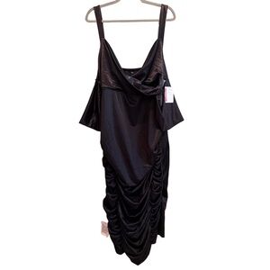 ASOS Design Dress Womens Size US 22 Black Midi Ruching Off‎ The Shoulder